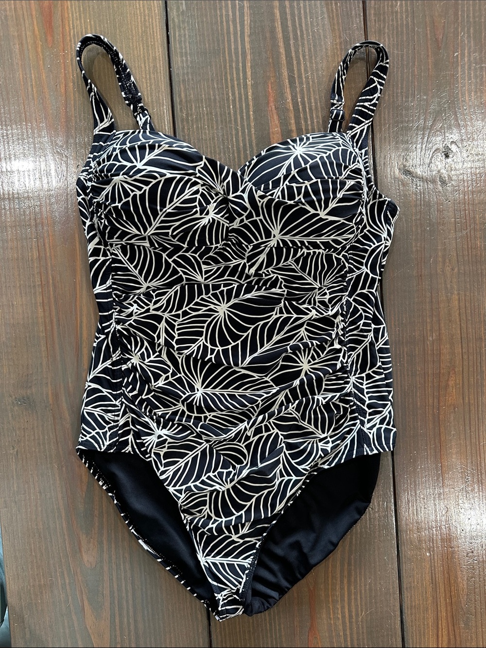 Classic Black & White Leaf One-Piece Swimsuit